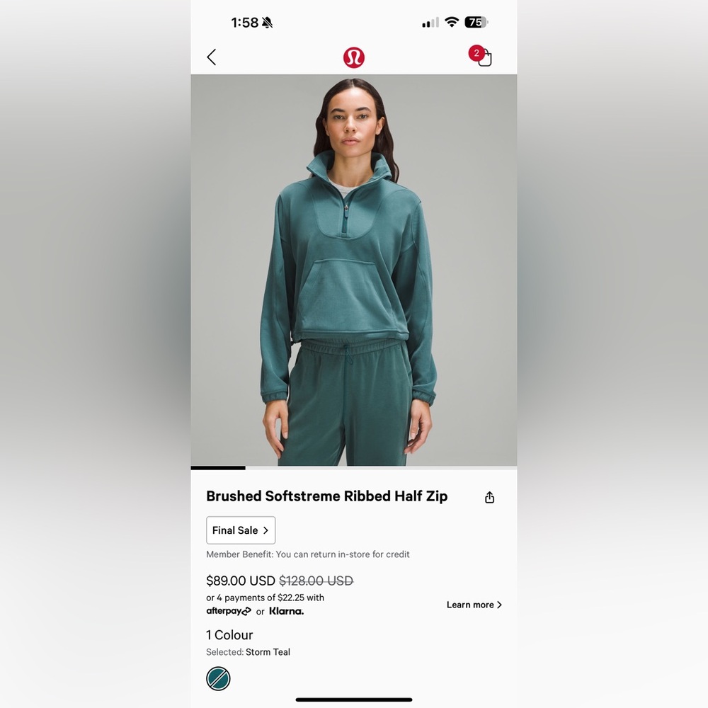 Lululemon Brushed Softstreme Half Zip